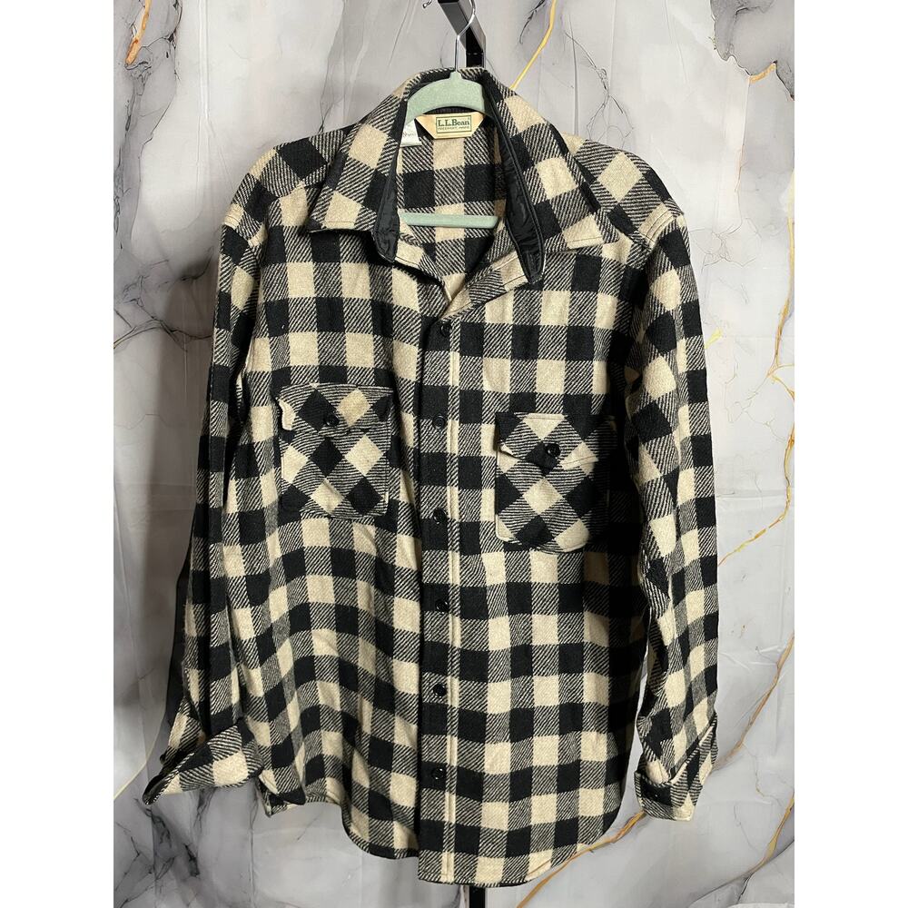 L.L. Bean Black and White Buffalo Plaid Wool Shirt Sz. XL